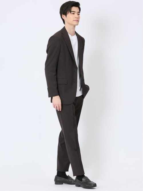 軽量メッシュ レギュラーフィット 2ボタン2ピーススーツ チェックこげ茶