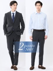 ストレッチウォッシャブル レギュラーフィット 2ボタン2パンツスーツ チェックグレー