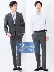 ストレッチウォッシャブル レギュラーフィット 2ボタン2パンツスーツ チェックグレー