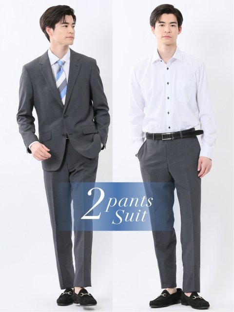 ストレッチウォッシャブル レギュラーフィット 2ボタン2パンツスーツ チェックグレー