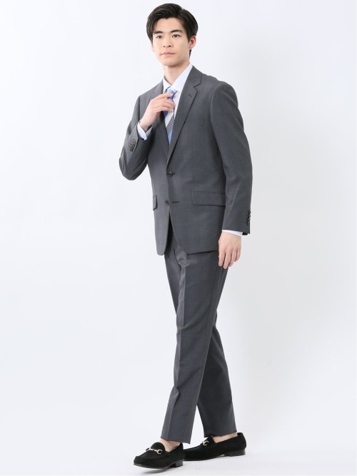 ストレッチウォッシャブル レギュラーフィット 2ボタン2パンツスーツ チェックグレー
