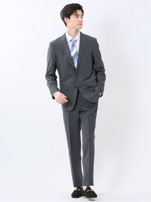 ストレッチウォッシャブル レギュラーフィット 2ボタン2パンツスーツ チェックグレー