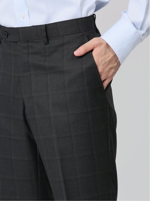 ウール混 レギュラーフィット 2ボタン3ピーススーツ チェックグレー