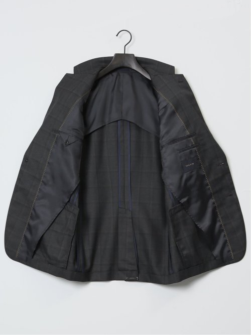 ウール混 レギュラーフィット 2ボタン3ピーススーツ チェックグレー