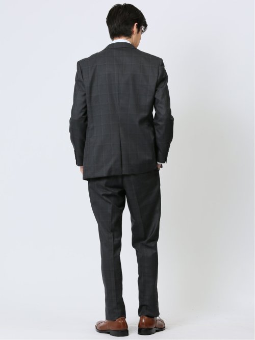 ウール混 レギュラーフィット 2ボタン3ピーススーツ チェックグレー