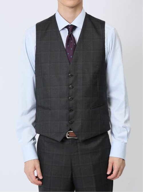 ウール混 レギュラーフィット 2ボタン3ピーススーツ チェックグレー