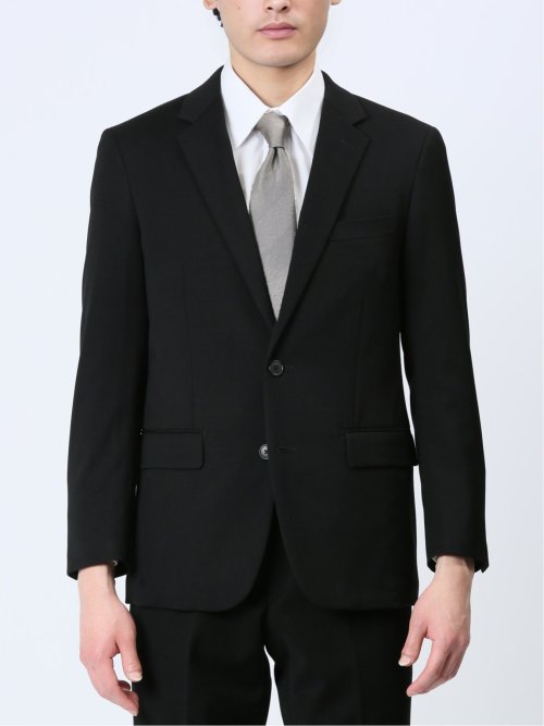 ストレッチウォッシャブル スリムフィット 2ボタンツーピース フォーマルスーツ 黒無地