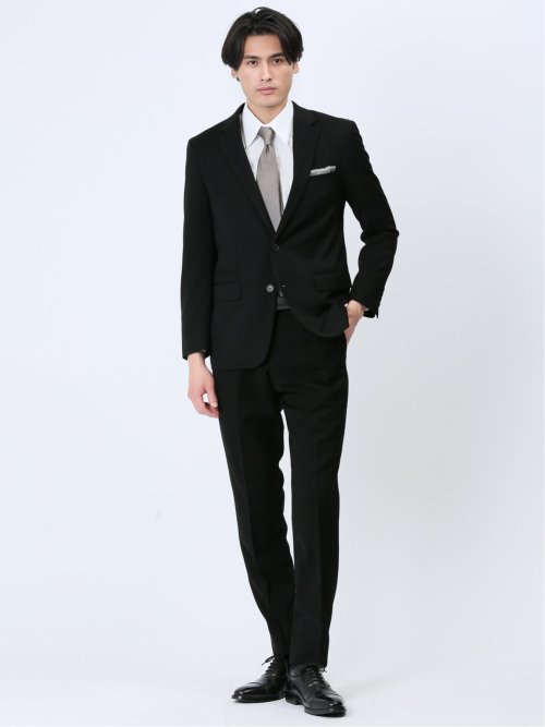 タカキュー（TAKA−Q）/【ストレッチ ウォッシャブル】タカキュー 2ボタン2ピース フォーマルセットアップスーツ 黒無地 ストレッチウォッシャブル スリムフィット 2ボタン ツーピース