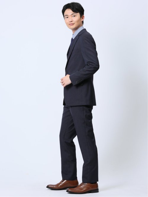 ウール混 スリムフィット 2ボタン2ピーススーツ 組織青