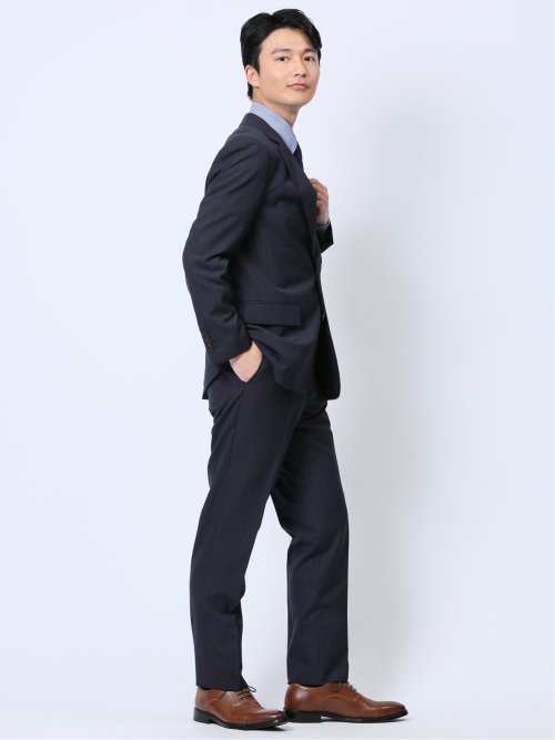 ウール混 スリムフィット 2ボタン2ピーススーツ 組織青