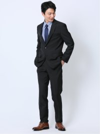 ウール混 スリムフィット 2ボタン2ピーススーツ ストライプ黒(Y4 05黒  