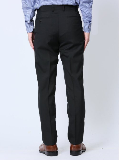 ウール混 スリムフィット 2ボタン2ピーススーツ ストライプ黒