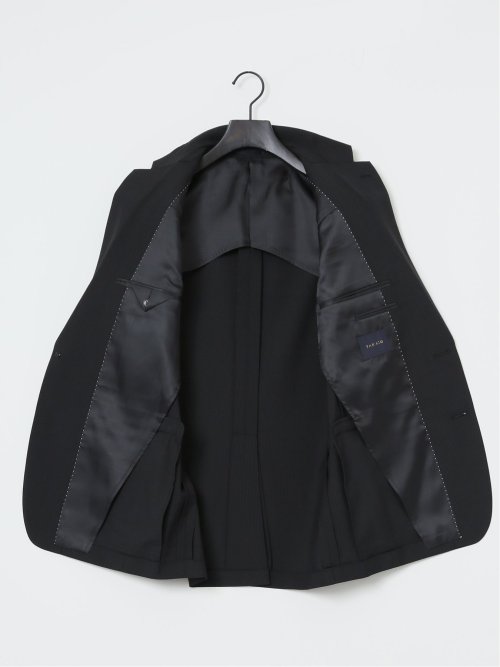 ウール混 スリムフィット 2ボタン2ピーススーツ ストライプ黒