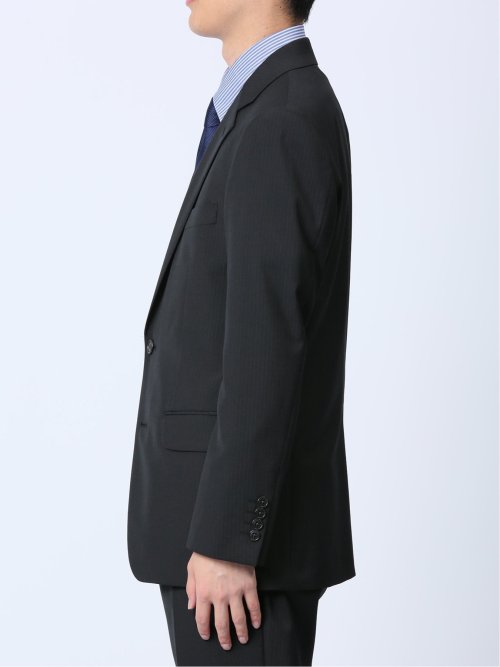 ウール混 スリムフィット 2ボタン2ピーススーツ ストライプ黒