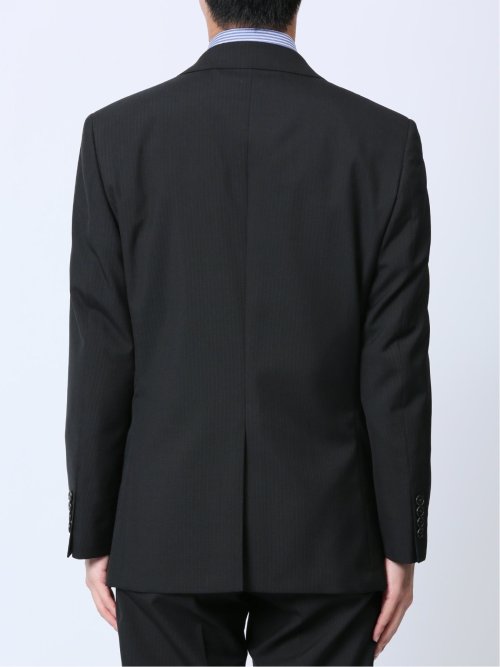 ウール混 スリムフィット 2ボタン2ピーススーツ ストライプ黒