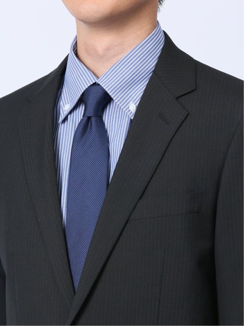 ウール混 スリムフィット 2ボタン2ピーススーツ ストライプ黒