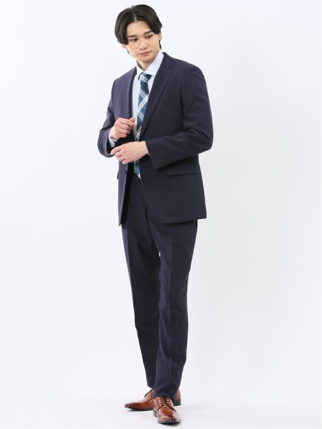 ストレッチウォッシャブル レギュラーフィット 2ボタン2ピーススーツ 組織紺