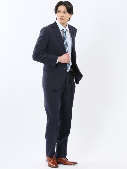 ストレッチウォッシャブル レギュラーフィット 2ボタン2ピーススーツ 組織紺