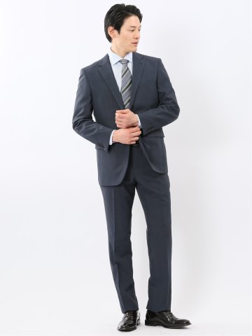ストレッチ ウォッシャブル レギュラーフィット 2ボタン 2ピース スーツ チェック青
