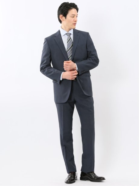 ストレッチ ウォッシャブル レギュラーフィット 2ボタン 2ピース スーツ チェック青