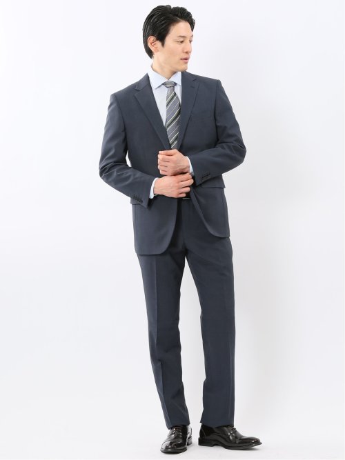 ストレッチ ウォッシャブル レギュラーフィット 2ボタン 2ピース スーツ チェック青