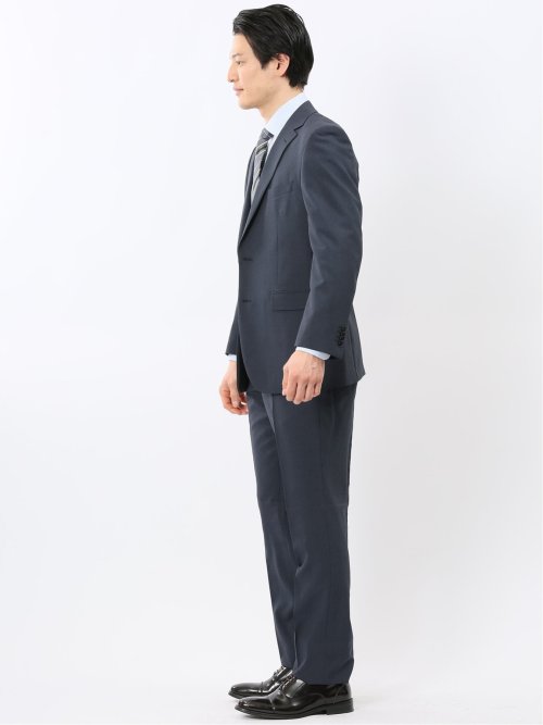 ストレッチ ウォッシャブル レギュラーフィット 2ボタン 2ピース スーツ チェック青