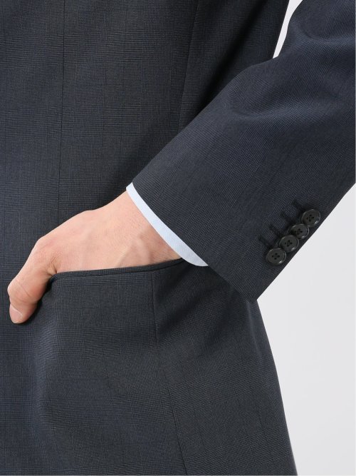 ストレッチ ウォッシャブル レギュラーフィット 2ボタン 2ピース スーツ チェック青