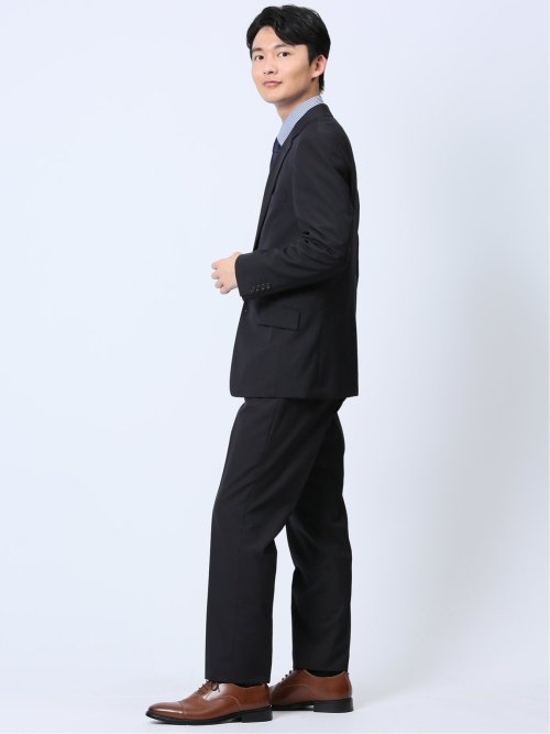 ウール混 レギュラーフィット 2ボタン2ピーススーツ ストライプ紺