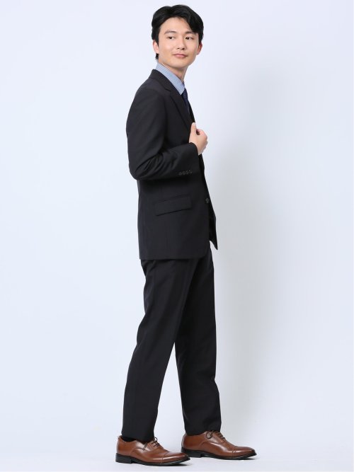 ウール混 レギュラーフィット 2ボタン2ピーススーツ ストライプ紺