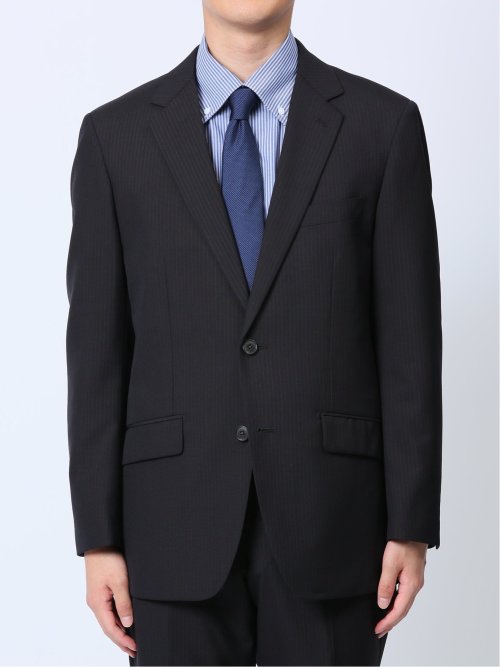 ウール混 レギュラーフィット 2ボタン2ピーススーツ ストライプ紺