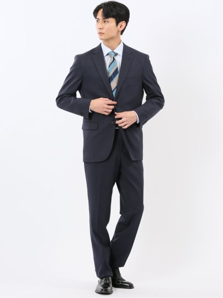 ストレッチウォッシャブル レギュラーフィット 2ボタン2ピーススーツ ウィンドペン紺