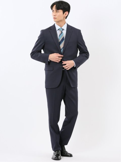 ストレッチウォッシャブル レギュラーフィット 2ボタン2ピーススーツ ウィンドペン紺