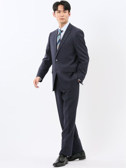 ストレッチウォッシャブル レギュラーフィット 2ボタン2ピーススーツ ウィンドペン紺