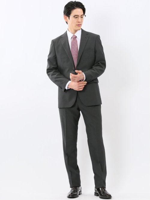 ストレッチ ウォッシャブル レギュラーフィット 2ボタン 2ピース スーツ ストライプグレー