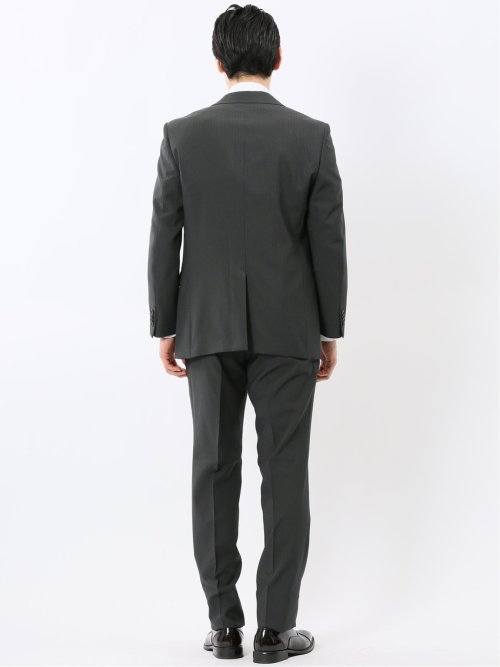 ストレッチ ウォッシャブル レギュラーフィット 2ボタン 2ピース スーツ ストライプグレー