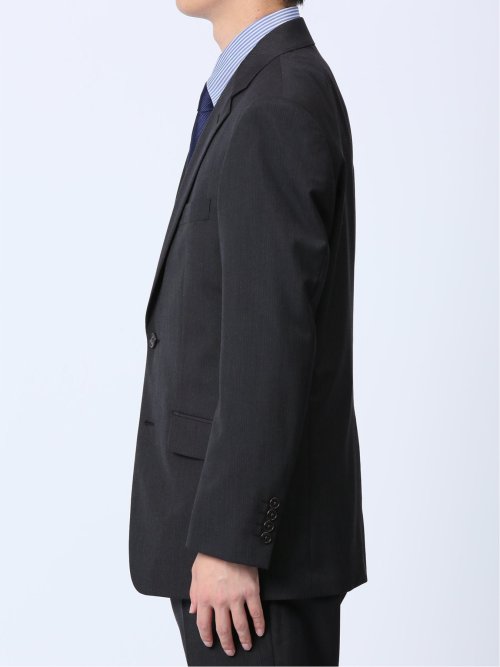 ウール混 レギュラーフィット 2ボタン2ピーススーツ ストライプ黒