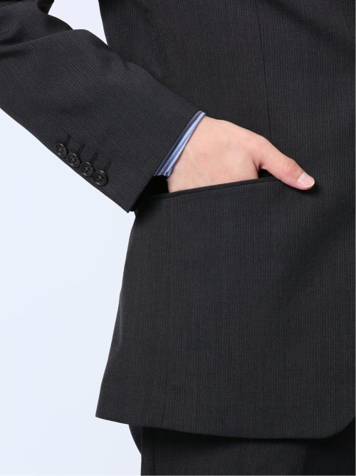 ウール混 レギュラーフィット 2ボタン2ピーススーツ ストライプ黒