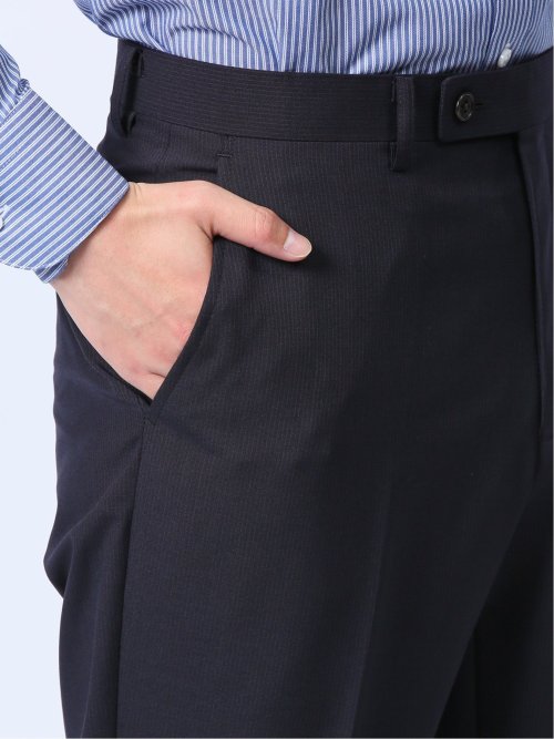 ウール混 レギュラーフィット 2ボタン2ピーススーツ ストライプ紺