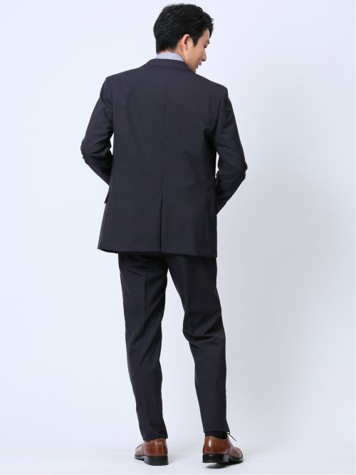 ウール混 レギュラーフィット 2ボタン2ピーススーツ ストライプ紺