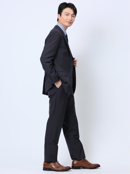 ウール混 レギュラーフィット 2ボタン2ピーススーツ ストライプ紺