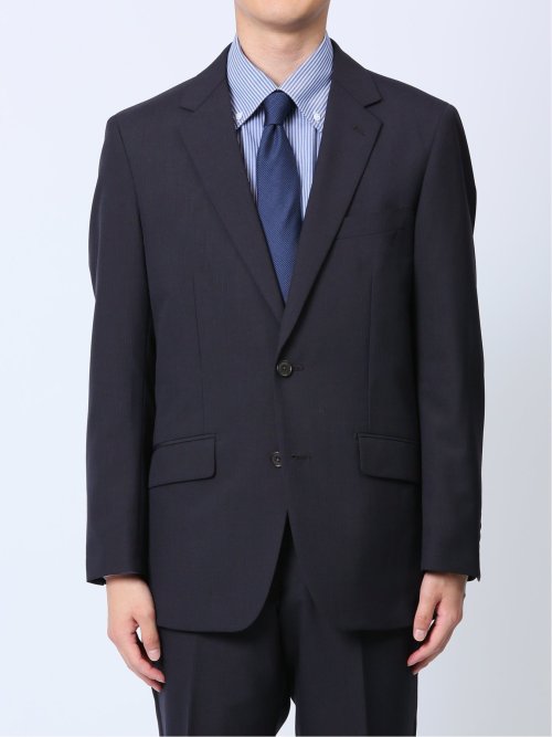 ウール混 レギュラーフィット 2ボタン2ピーススーツ ストライプ紺