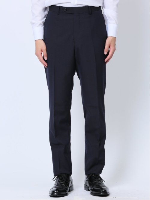 ウール混 スリムフィット 2ボタン2ピーススーツ シャドーストライプ紺