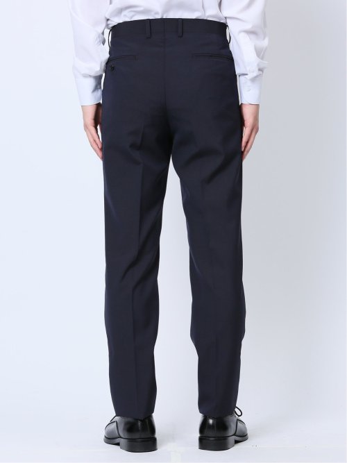 ウール混 スリムフィット 2ボタン2ピーススーツ シャドーストライプ紺