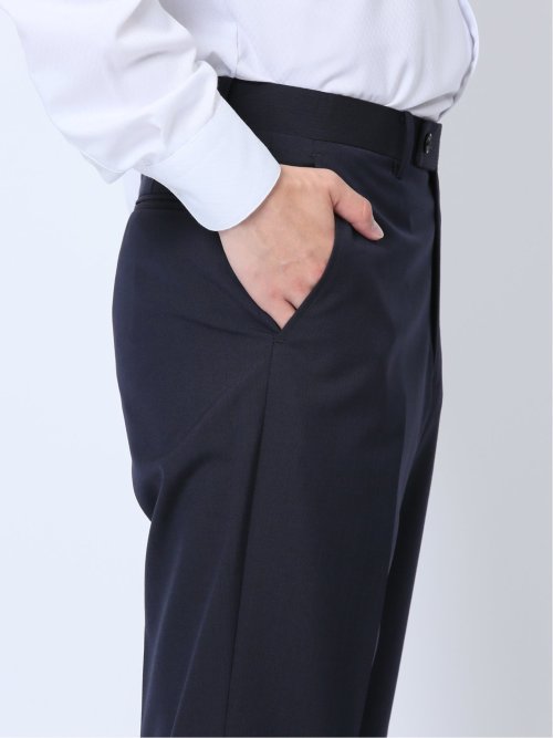 ウール混 スリムフィット 2ボタン2ピーススーツ シャドーストライプ紺