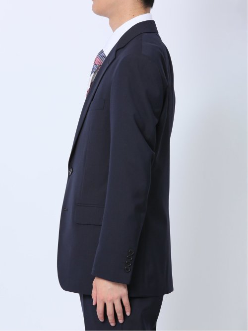 ウール混 スリムフィット 2ボタン2ピーススーツ シャドーストライプ紺