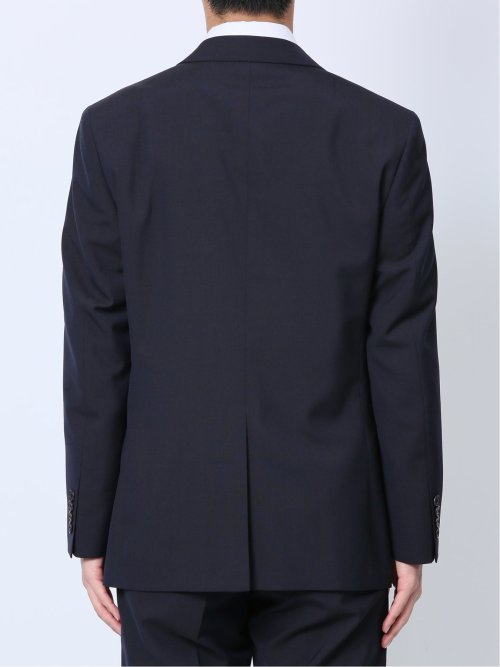 ウール混 スリムフィット 2ボタン2ピーススーツ シャドーストライプ紺