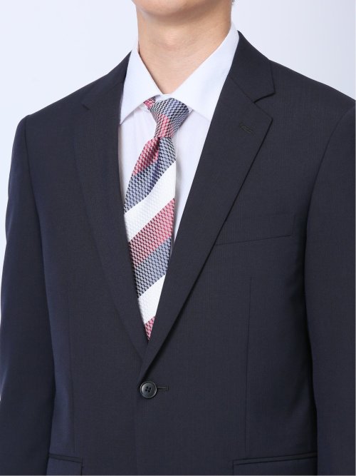 ウール混 スリムフィット 2ボタン2ピーススーツ シャドーストライプ紺