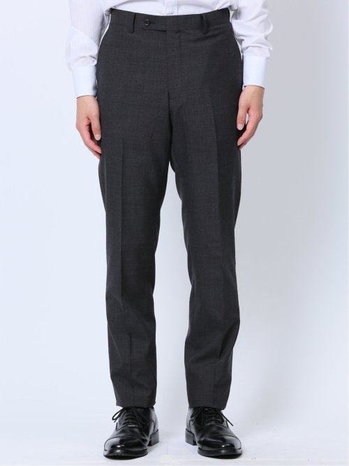 ウール混 スリムフィット 2ボタン2ピーススーツ 組織グレー