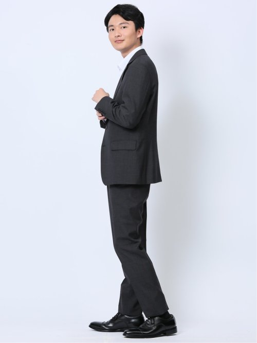 ウール混 スリムフィット 2ボタン2ピーススーツ 組織グレー