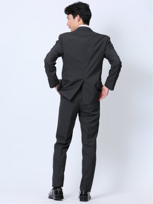 ウール混 スリムフィット 2ボタン2ピーススーツ 組織グレー
